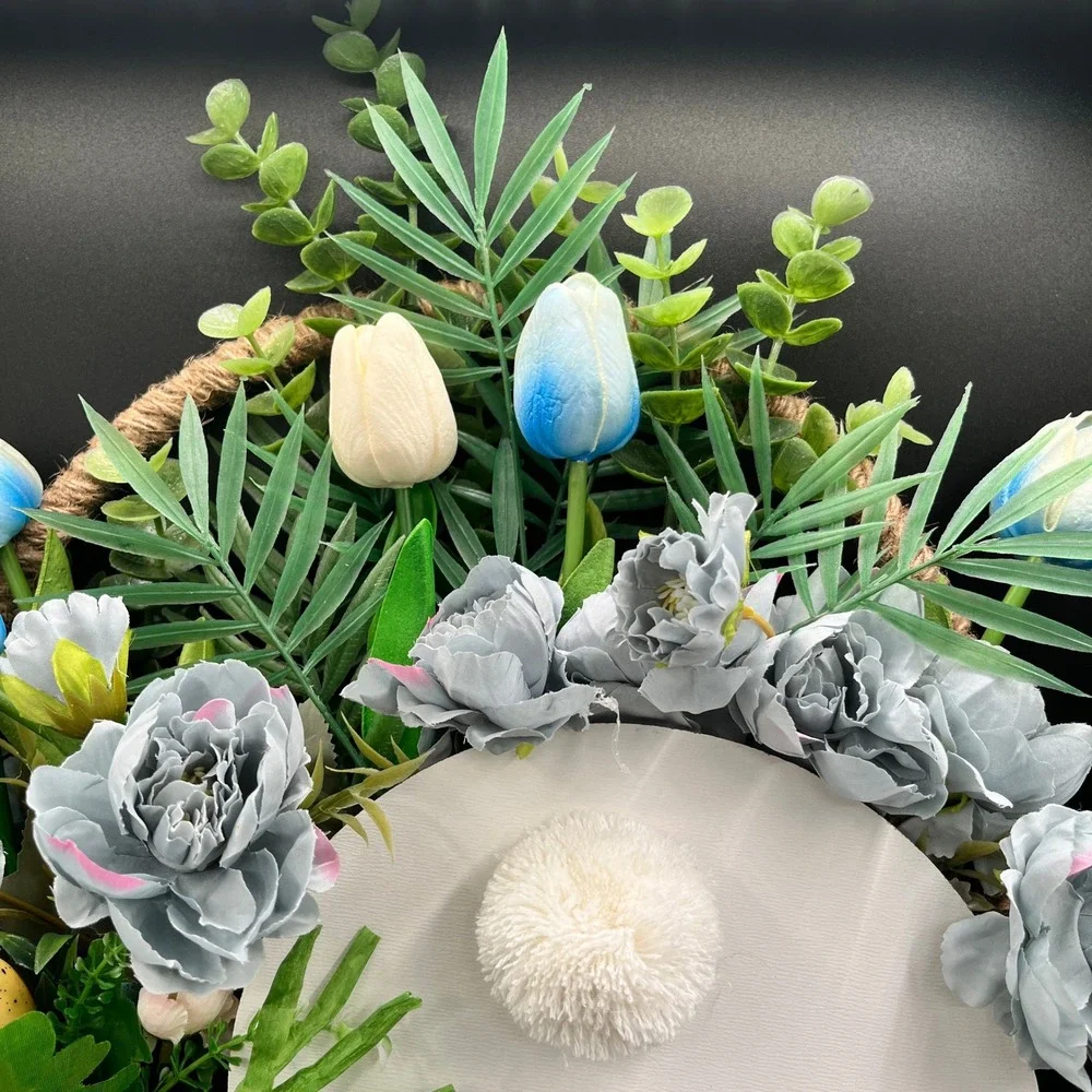 Happy Easter Bunny Bucket Wall Decor Floral Rustic 20.5